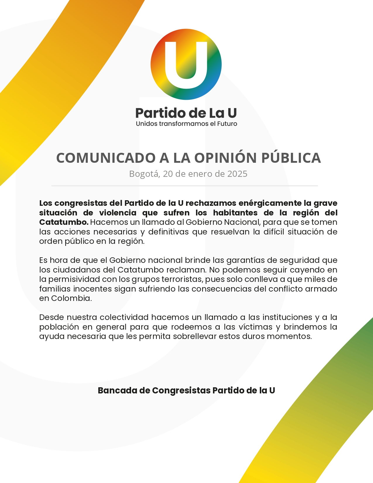 20 DE ENERO COMUNICADO