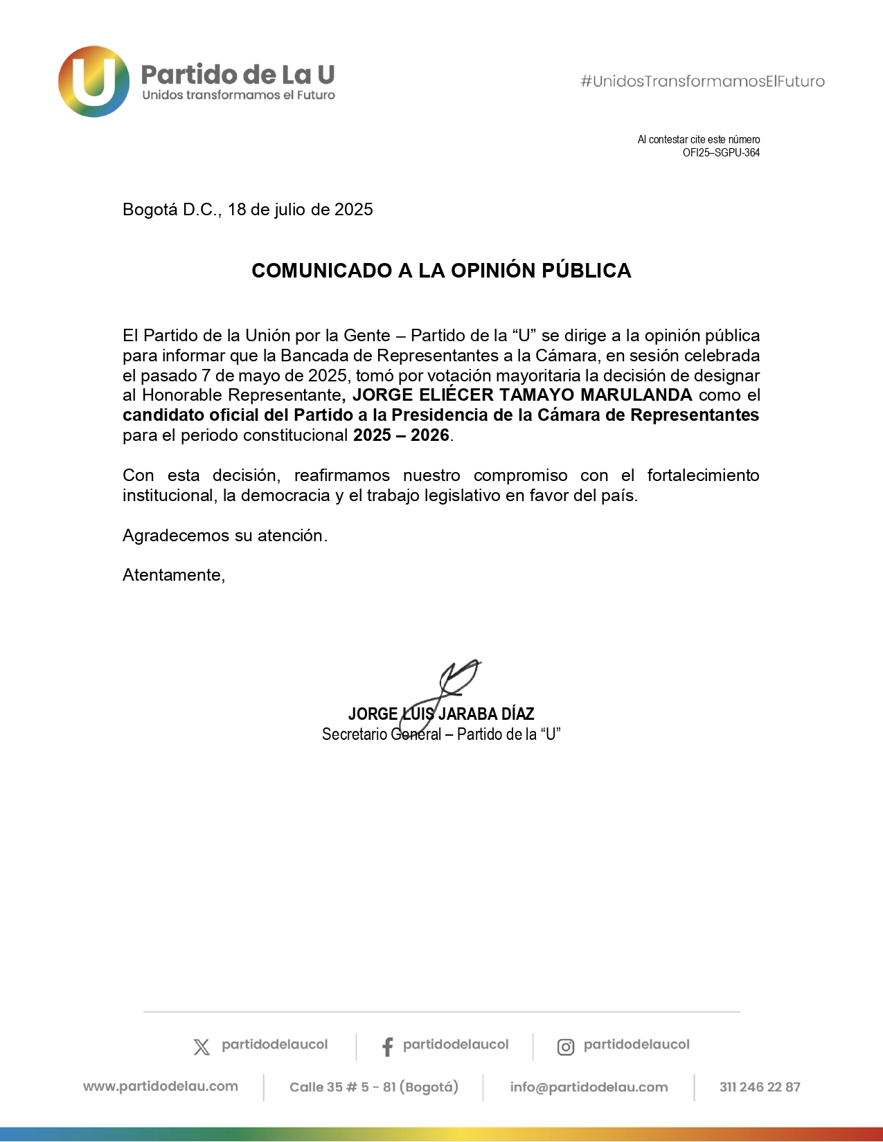 OFI25-SGPU-364_COMUNICADO_A_LA_OPINIÓN_PUBLICA
