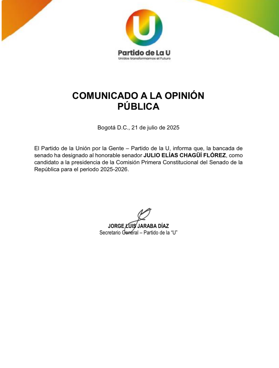 Comunicado a la opinión pública | Julio 21 de 2025