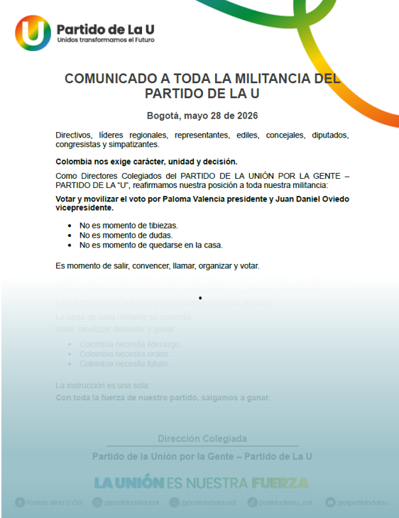 Comunicado a la opinión elecciones presidenciales 2026 | Mayo 28 de 2026