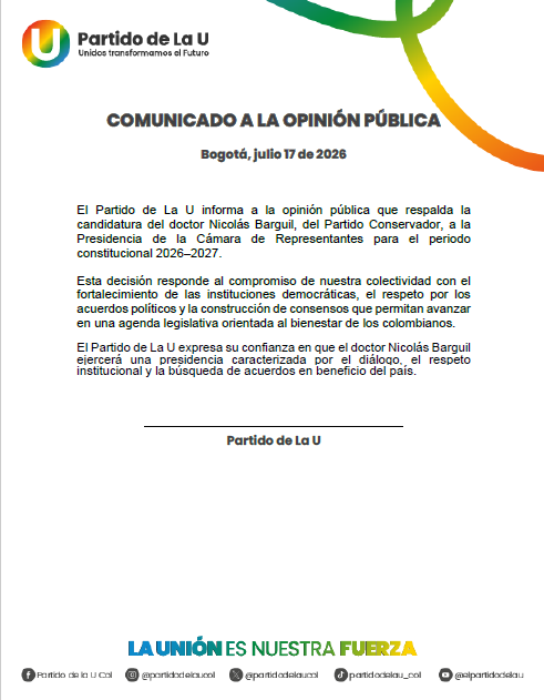 COMUNICADO A LA OPINIÓN PÚBLICA Bogotá, julio 17 de 2026